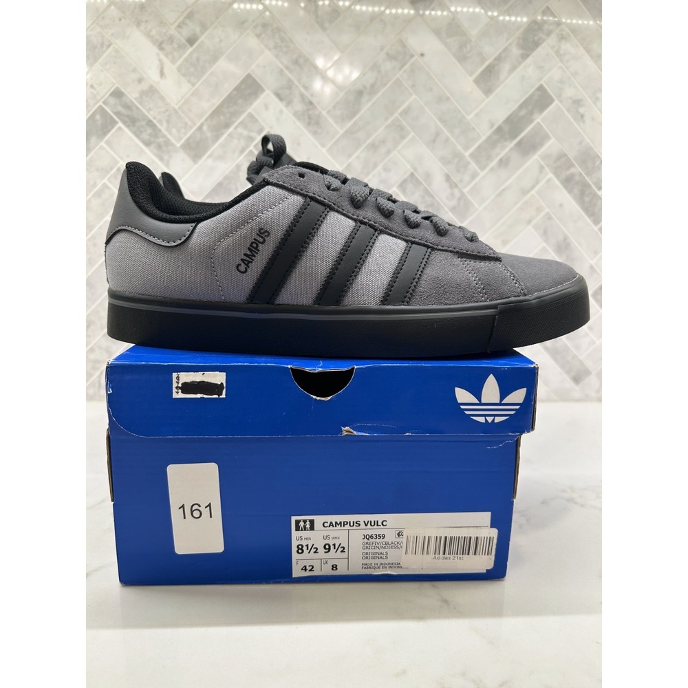 Adidas Campus Vulc Sneakers Mens Size 8.5 Black Grey Shoes Casual Low Top Gray